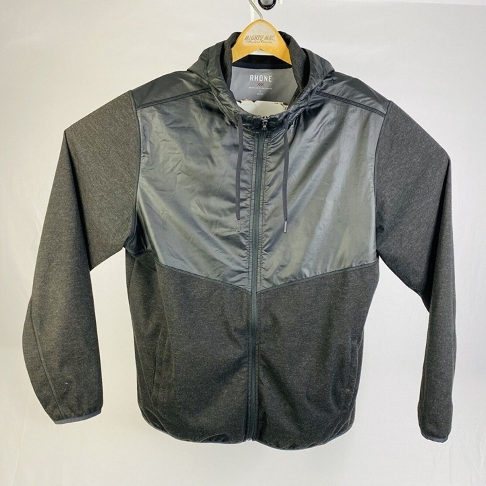 Rhone Charcoal Polyester Rayon L/S Full Zip Hooded Windbreaker Jacket Large L
